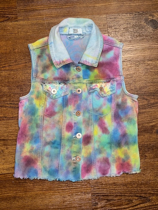 True Craft Other - True Craft Custom Tie Dye Pink Colorful Denim Vest Sleeveless Button Up Size 8